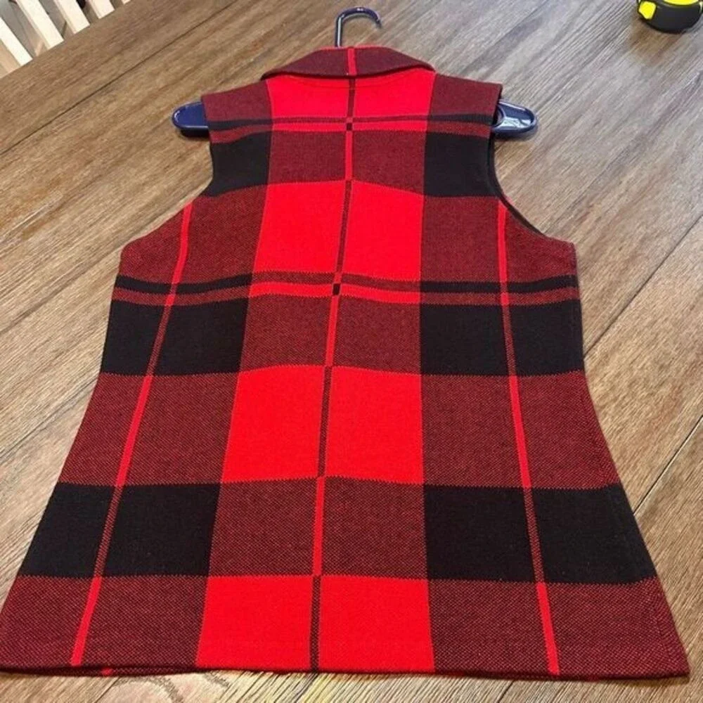 Chaps Red Black Buffalo Plaid Zip Front Sweater Vest Sleeveless Winter Womens  M